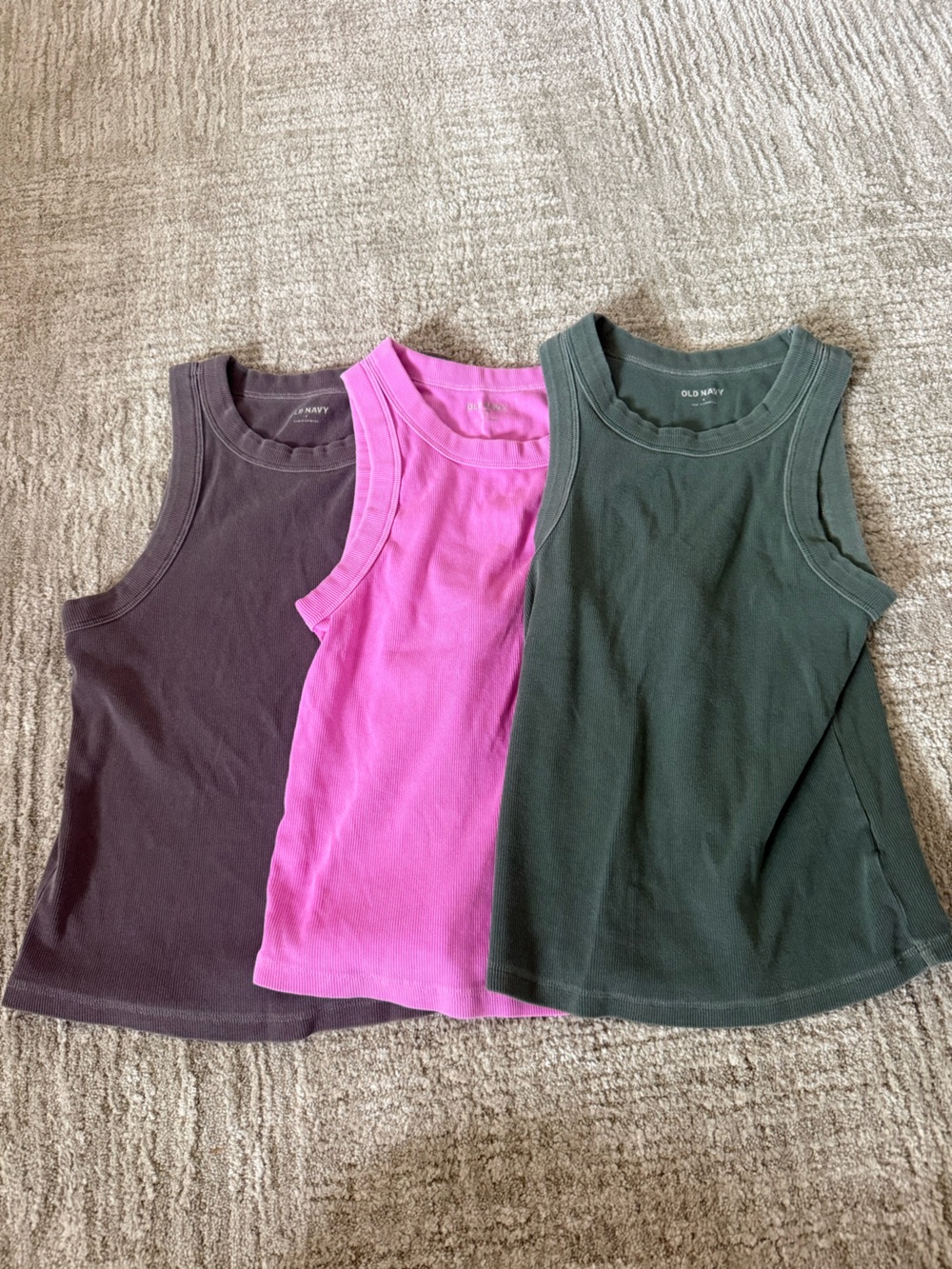 Old Navy Tank Tops - Dark Brown, Bright Pink, Forest Green - Set of 3